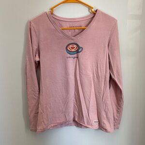 Life Is Good Women's Long Sleeve Tee with coffee / cappuccino cup